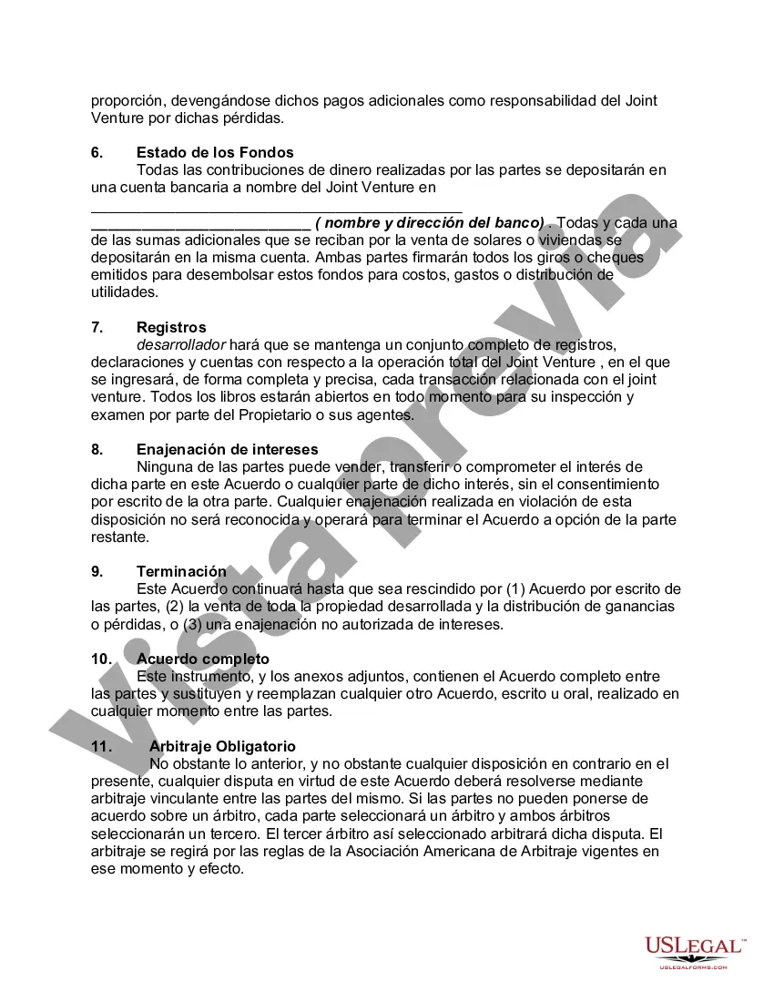 Preview Acuerdo de empresa conjunta para desarrollar y vender bienes inmuebles residenciales y participación en los ingresos: pérdidas y ganancias