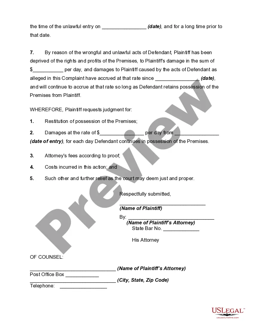 Get Complaint for Forcible Entry and Detainer - Defendant Refuses to Surrender Premises on Demand Preview Complaint for Forcible Entry and Detainer - Defendant Refuses to Surrender Premises on Demand