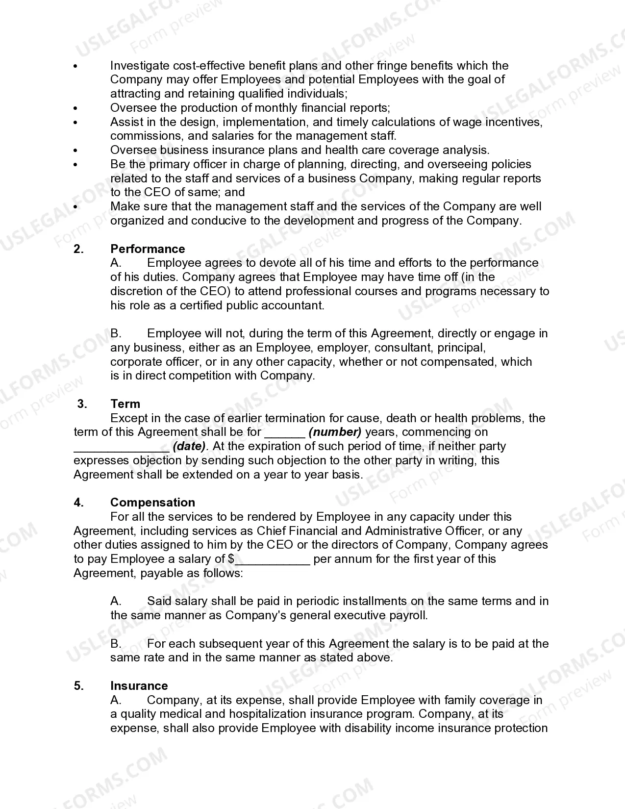 Preview Employment Agreement with Chief Financial and Administrative Officer