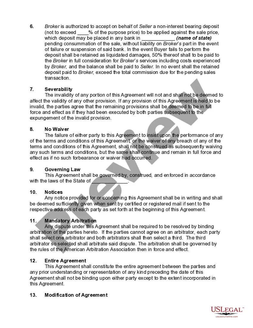 Preview Listing Agreement with a Broker to Sell Internet Domain Site - Exclusive Listing