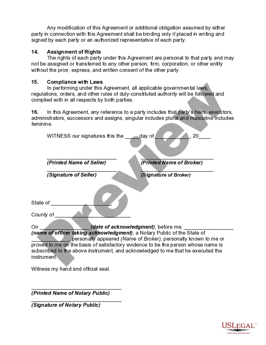 Preview Listing Agreement with a Broker to Sell Internet Domain Site - Exclusive Listing
