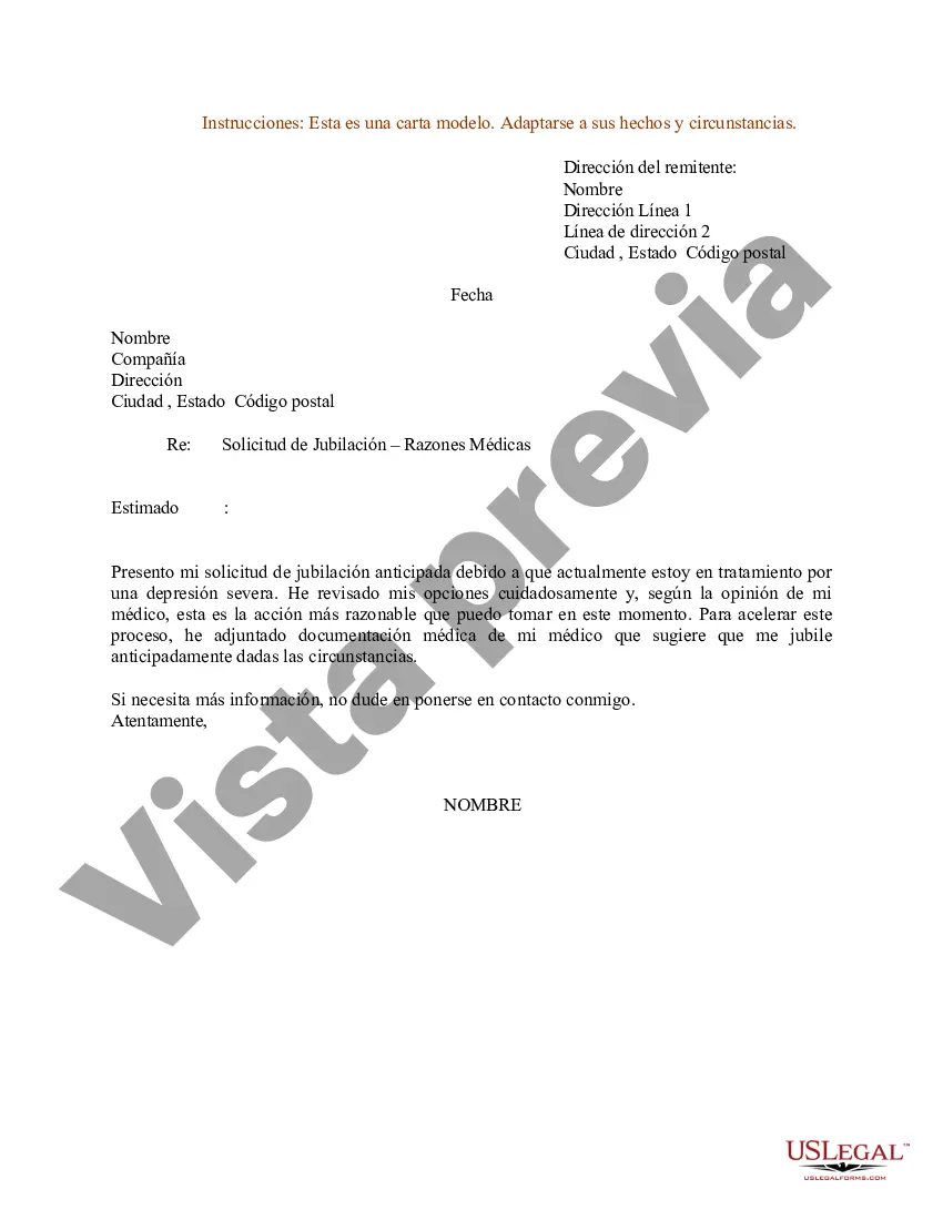 Preview Ejemplo de carta de solicitud de jubilación - Razones médicas
