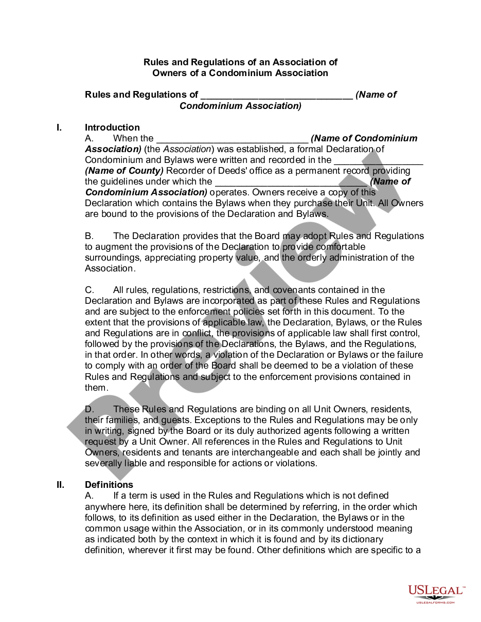 page 0 Rules and Regulations of an Association of Owners of a Condominium Association preview