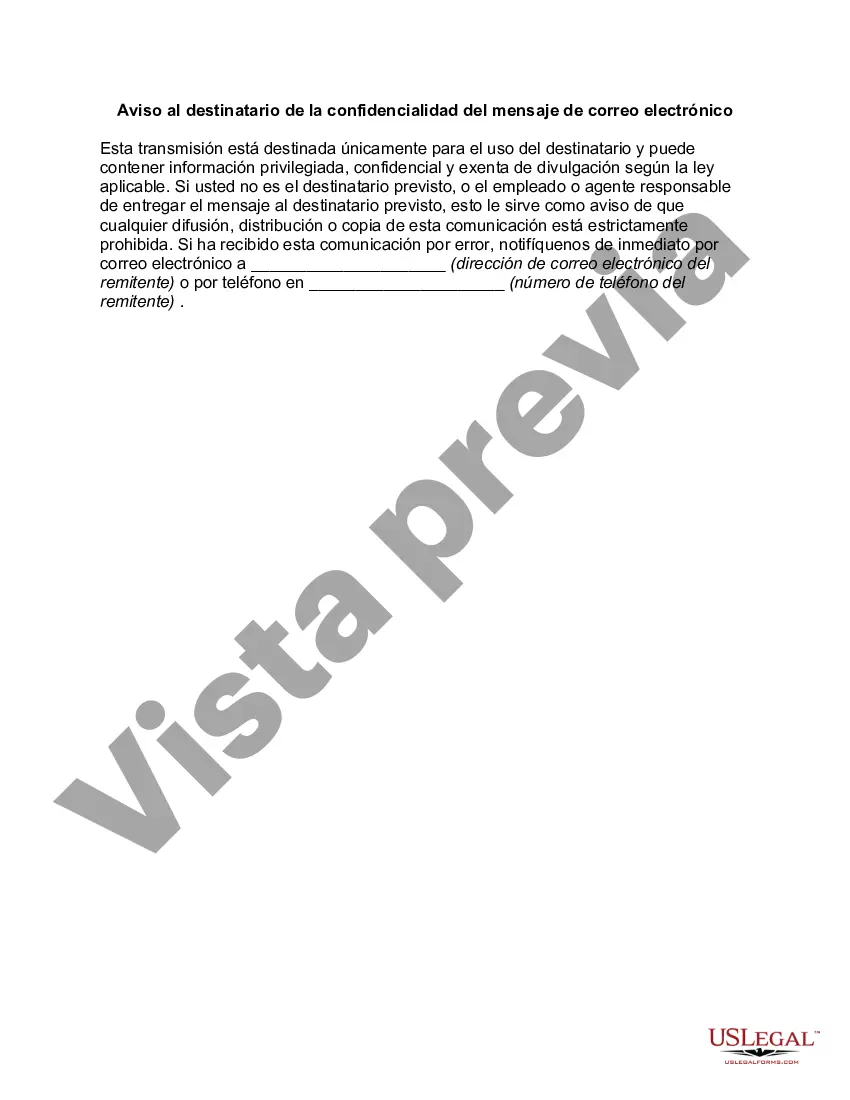 Preview Aviso al destinatario de la confidencialidad del mensaje de correo electrónico