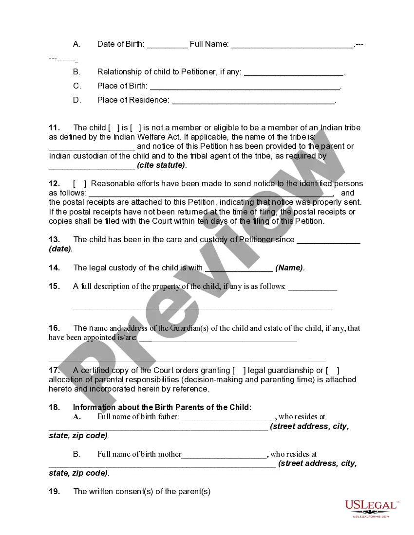 Preview Petition for Kinship Adoption