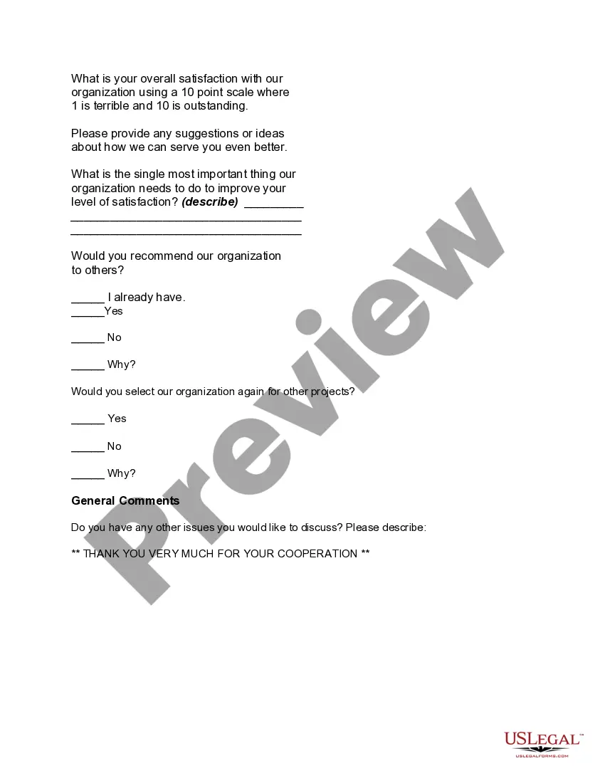 Preview Customer Satisfaction Telephone Survey