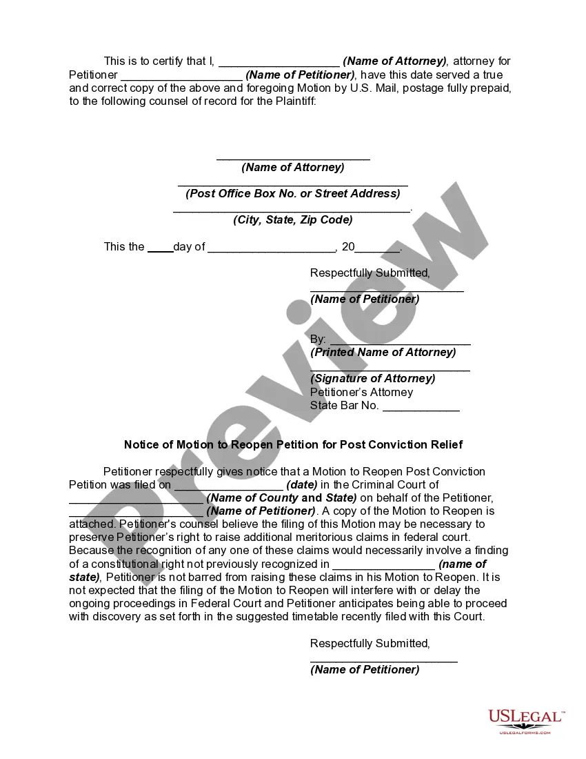 Get Motion to Reopen Petition for Post Conviction Relief Preview Motion to Reopen Petition for Post Conviction Relief