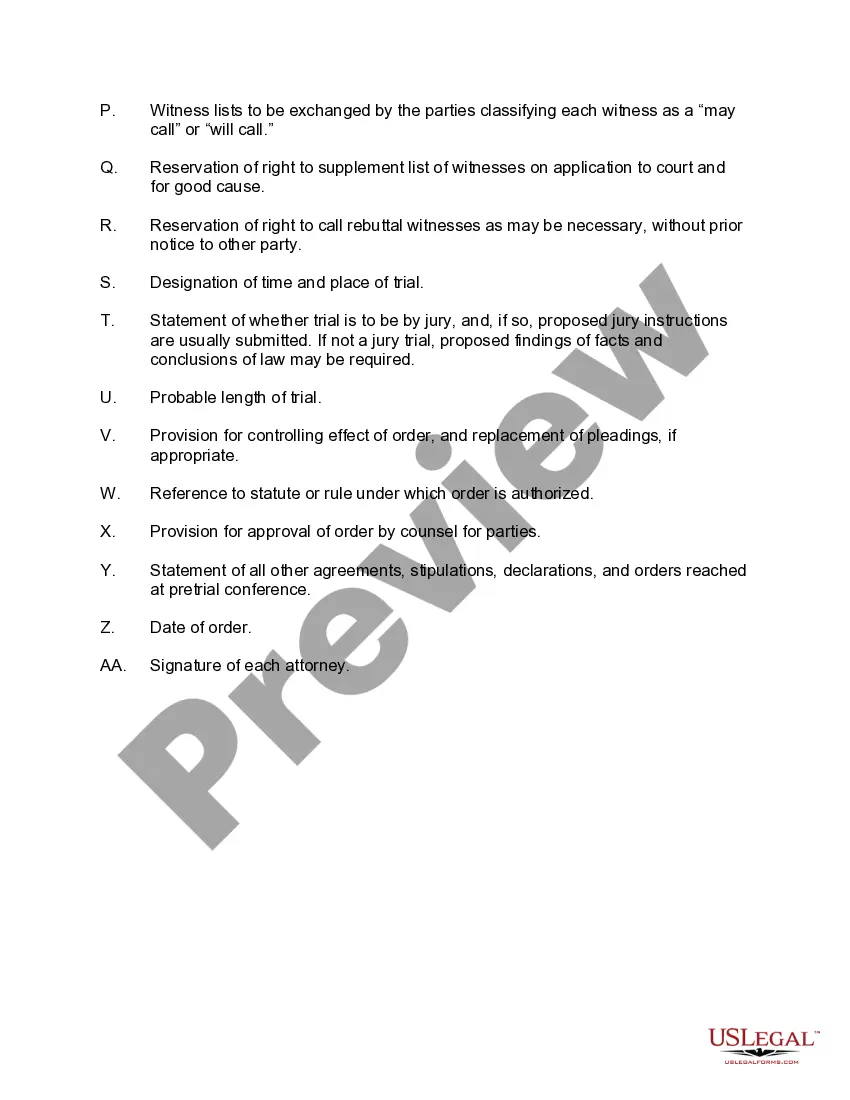 Get Matters that Should be Included in Pretrial Conference Order or Pretrial Order Preview Matters that Should be Included in Pretrial Conference Order or Pretrial Order