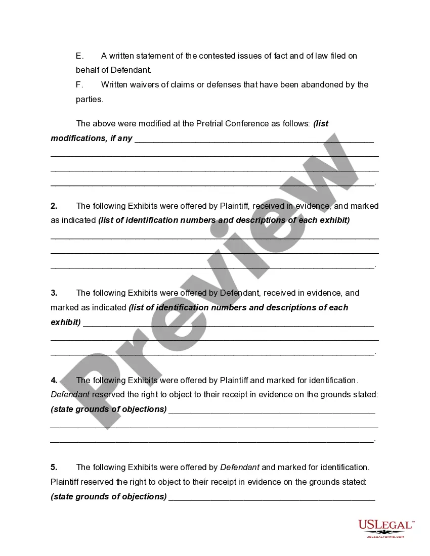 Preview Pretrial Order