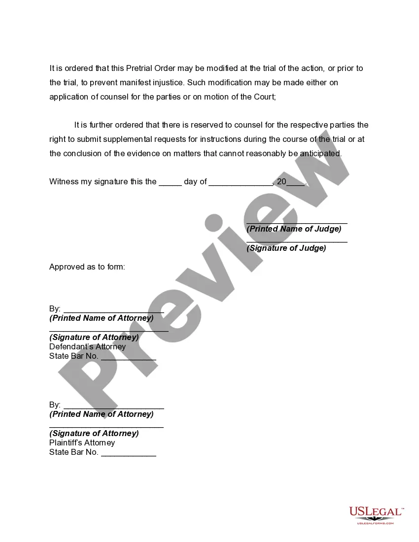 Preview Pretrial Order
