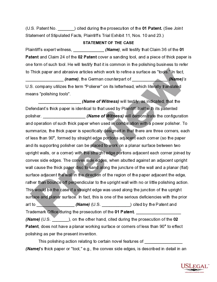 Get Plaintiff's Pretrial Memorandum for a Bench Trial in a Patent Case Preview Plaintiff's Pretrial Memorandum for a Bench Trial in a Patent Case