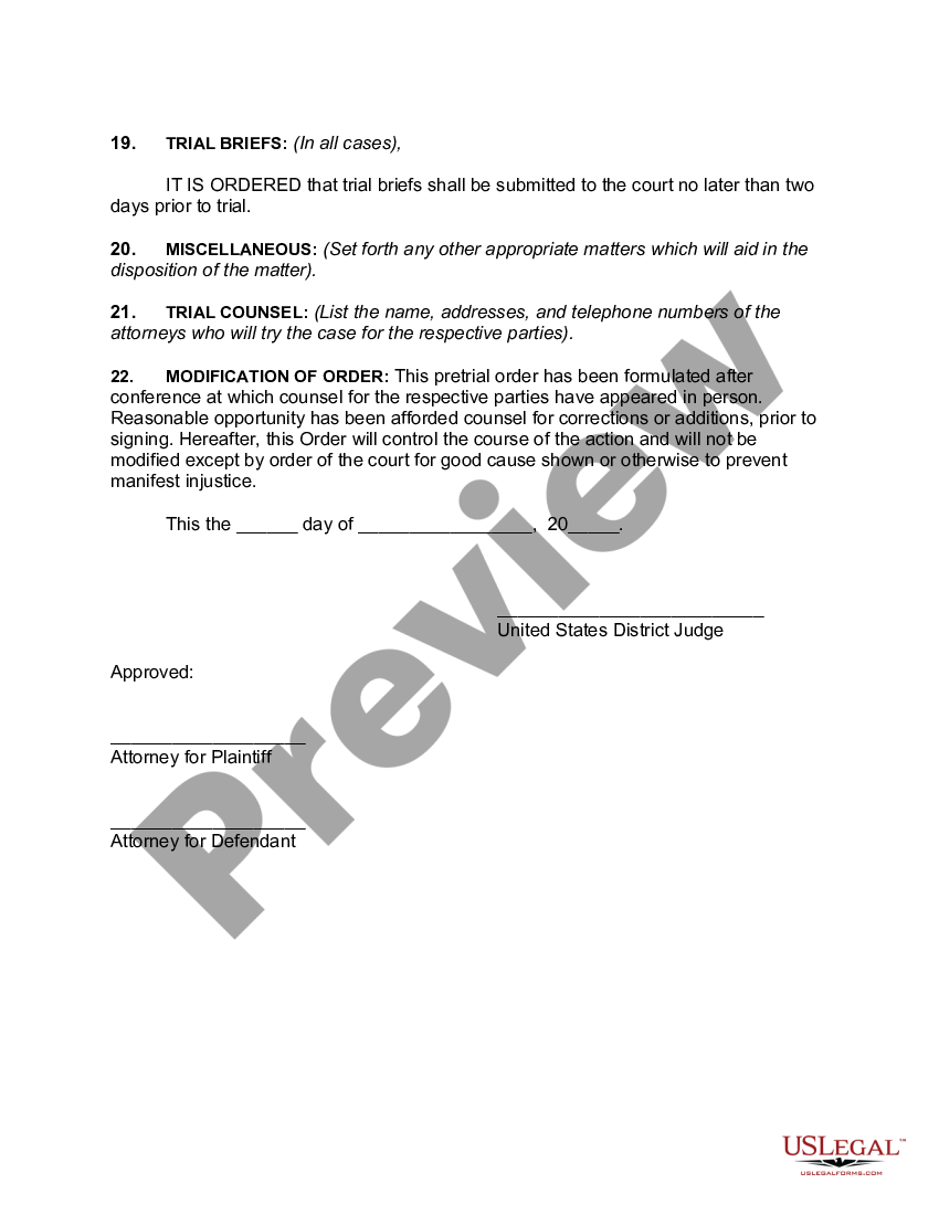 Outline for Pretrial Memorandum Pretrial Memorandum Example US