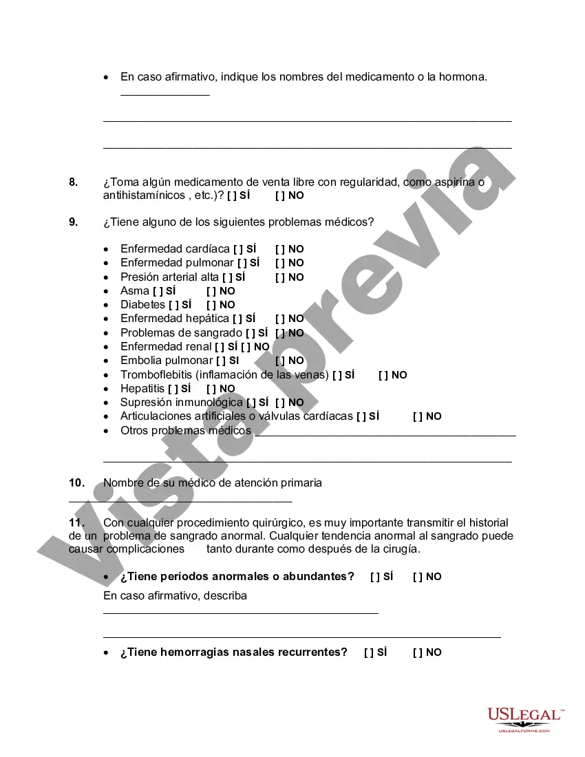 Preview Formulario de renuncia y liberación para cirugía cosmética
