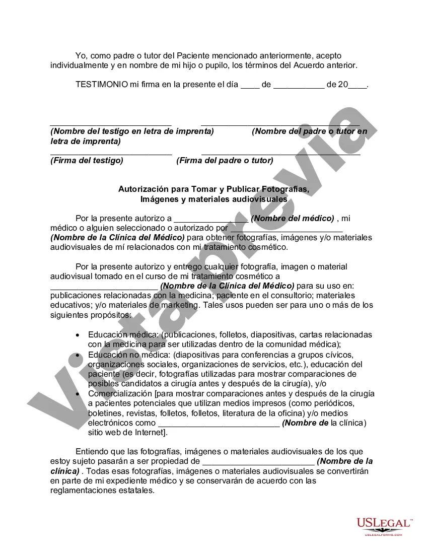 Preview Formulario de renuncia y liberación para cirugía cosmética