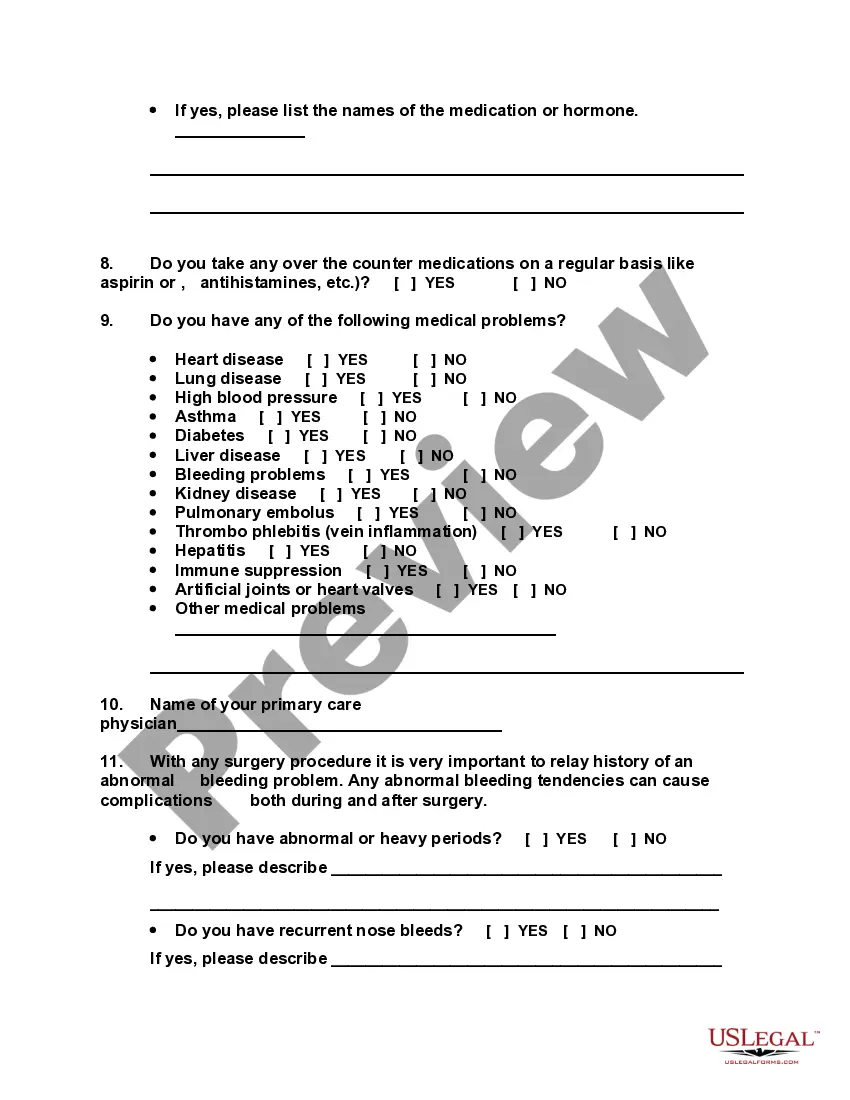Preview Waiver and Release Form for Cosmetic Surgery