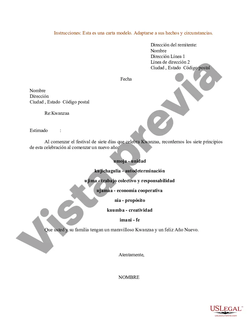 Preview Ejemplo de carta para Happy Kwanzaa