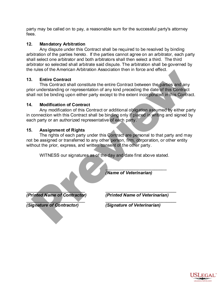 page 2 Contract with Veterinarian Assistant as Independent Contractor with Provisions for Termination with or without Cause preview