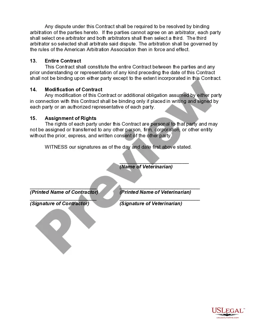 Get Contract with Veterinarian Assistant as Independent Contractor with Provisions for Termination with or without Cause Preview Contract with Veterinarian Assistant as Independent Contractor with Provisions for Termination with or without Cause