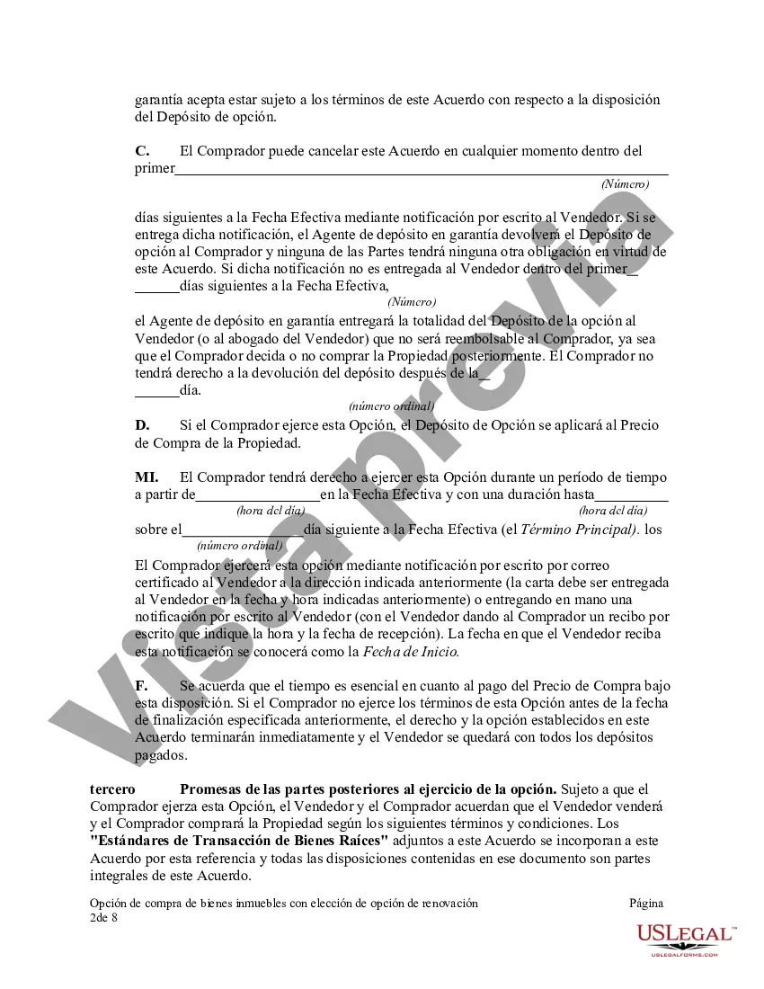 Preview Opción de compra de bienes inmuebles con elección de opción de renovación