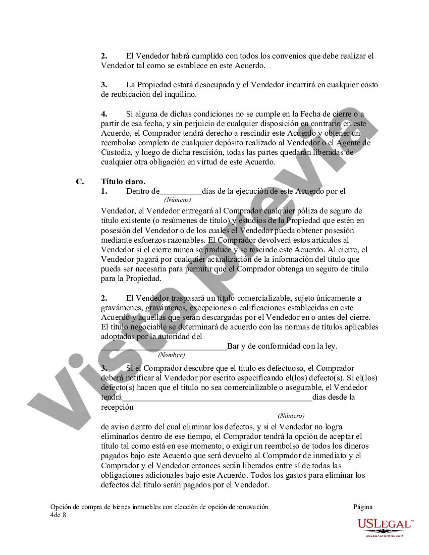 Preview Opción de compra de bienes inmuebles con elección de opción de renovación