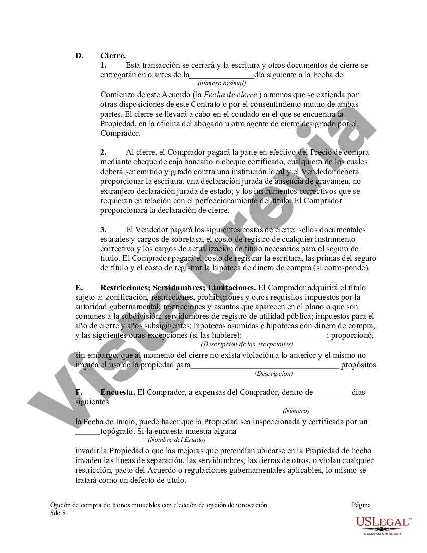 Preview Opción de compra de bienes inmuebles con elección de opción de renovación