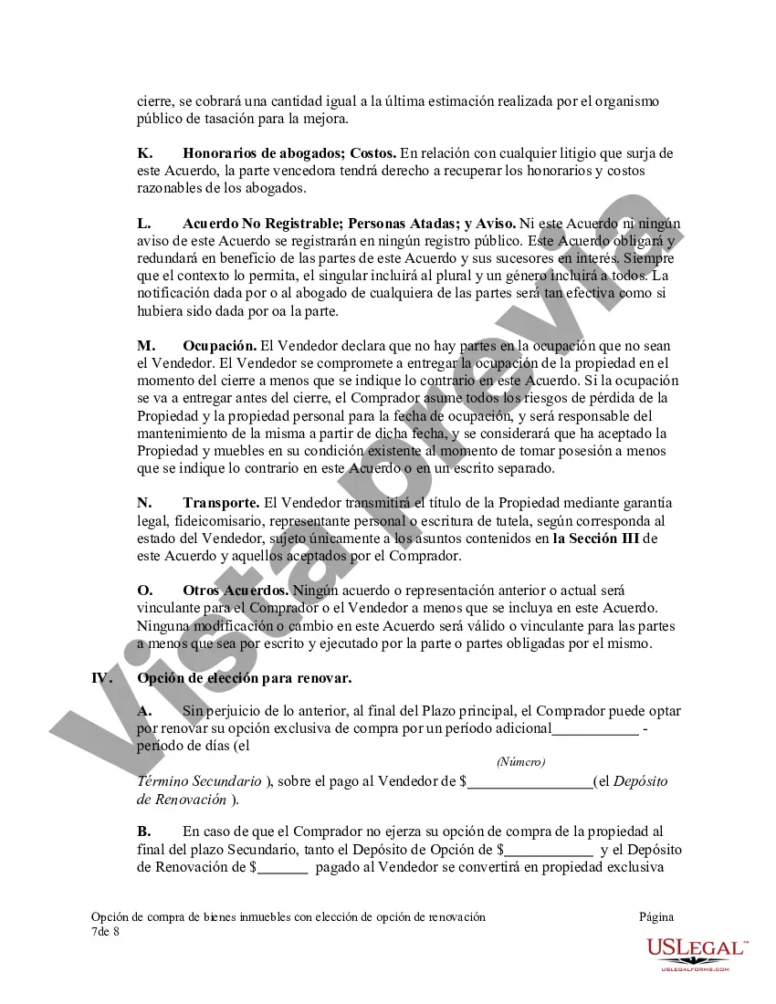 Preview Opción de compra de bienes inmuebles con elección de opción de renovación