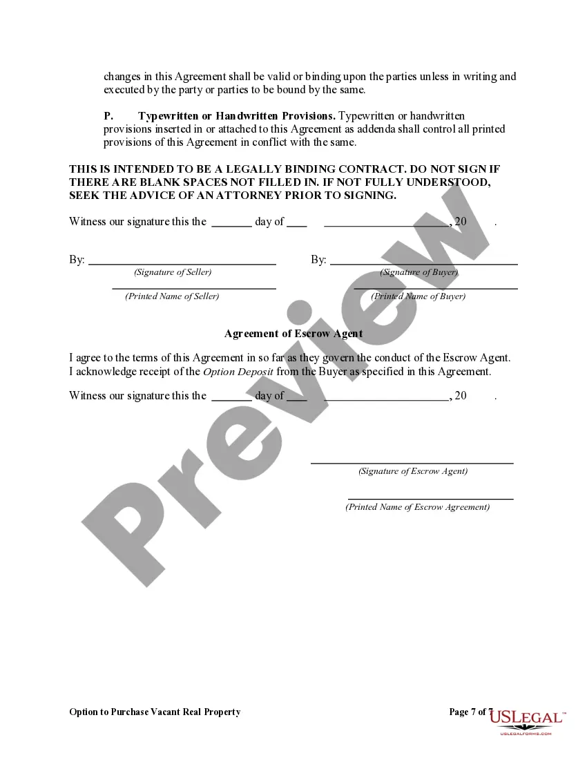 Get Option to Purchase Vacant Real Property Preview Option to Purchase Vacant Real Property