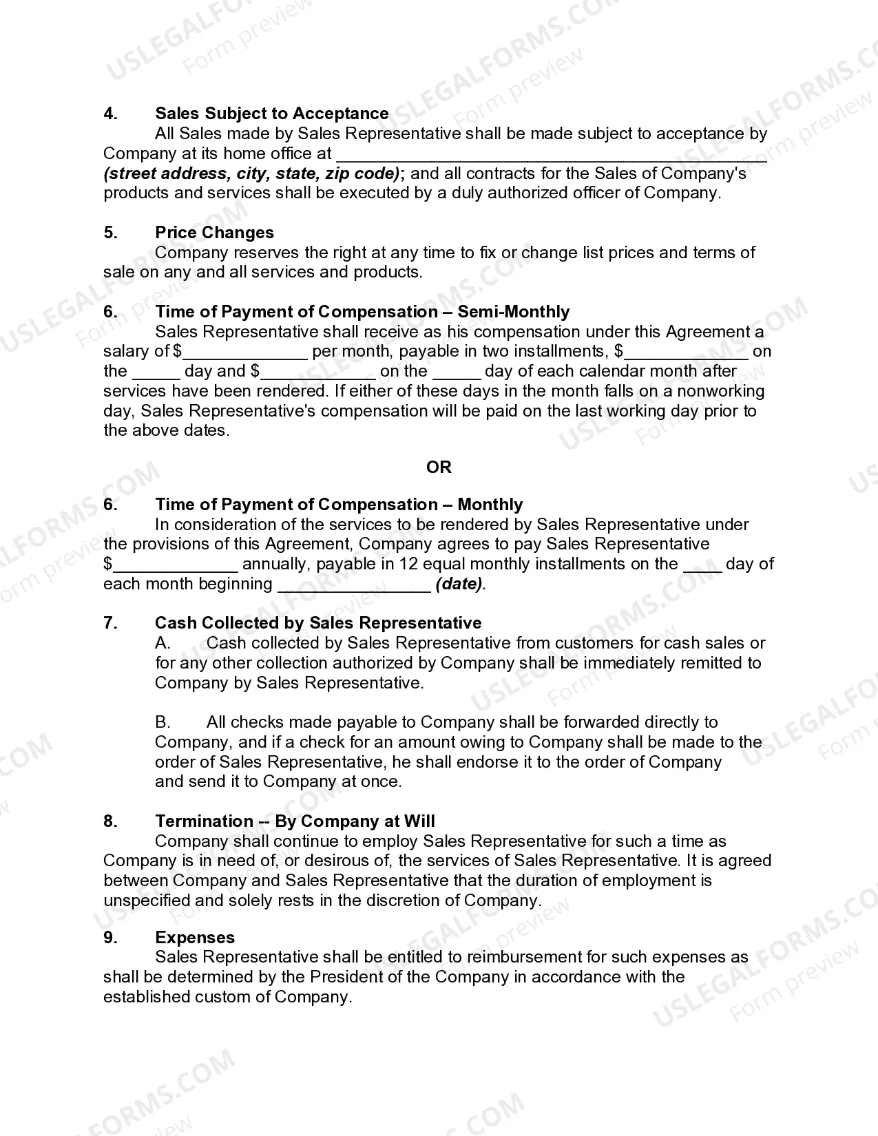 Preview Employment of Sales Representative