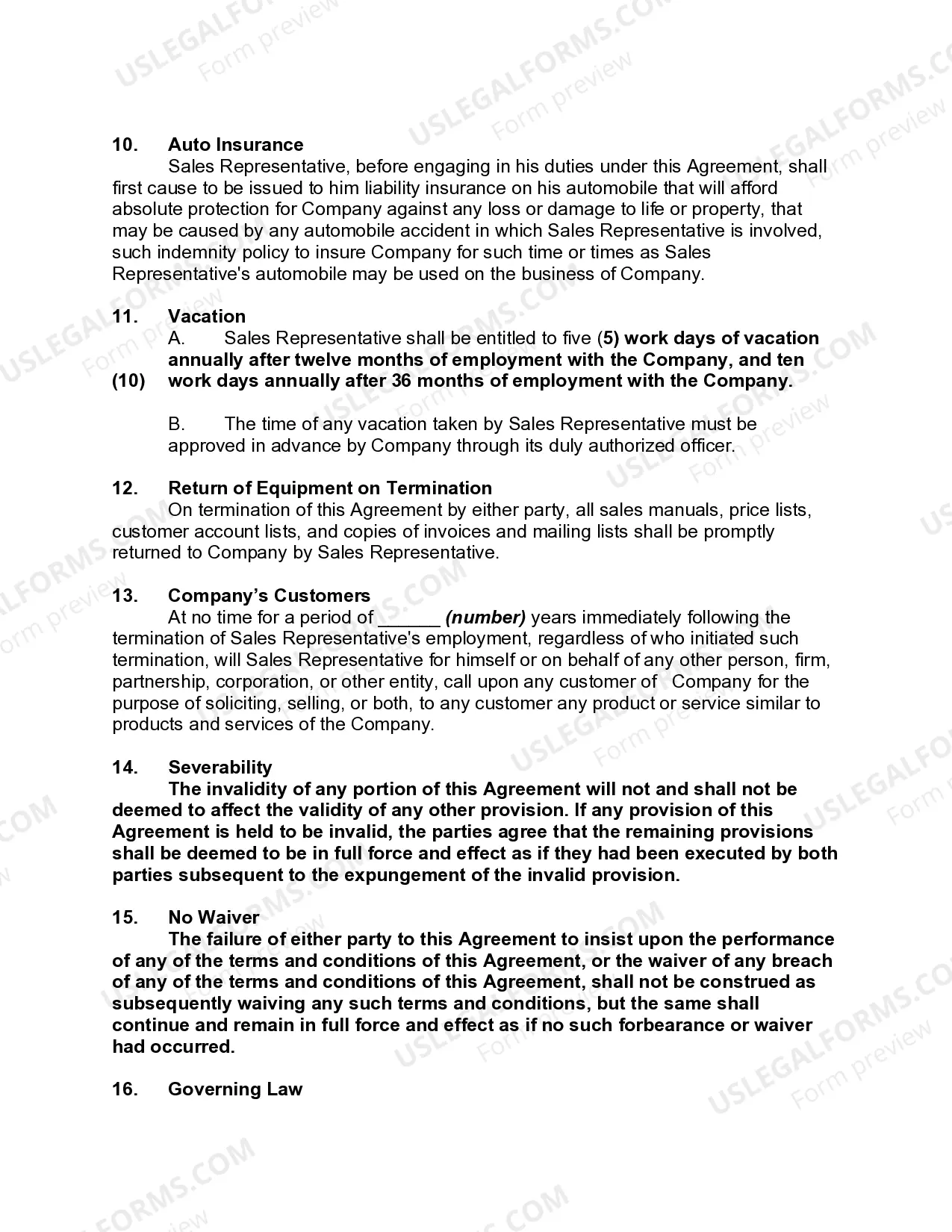 Preview Employment of Sales Representative