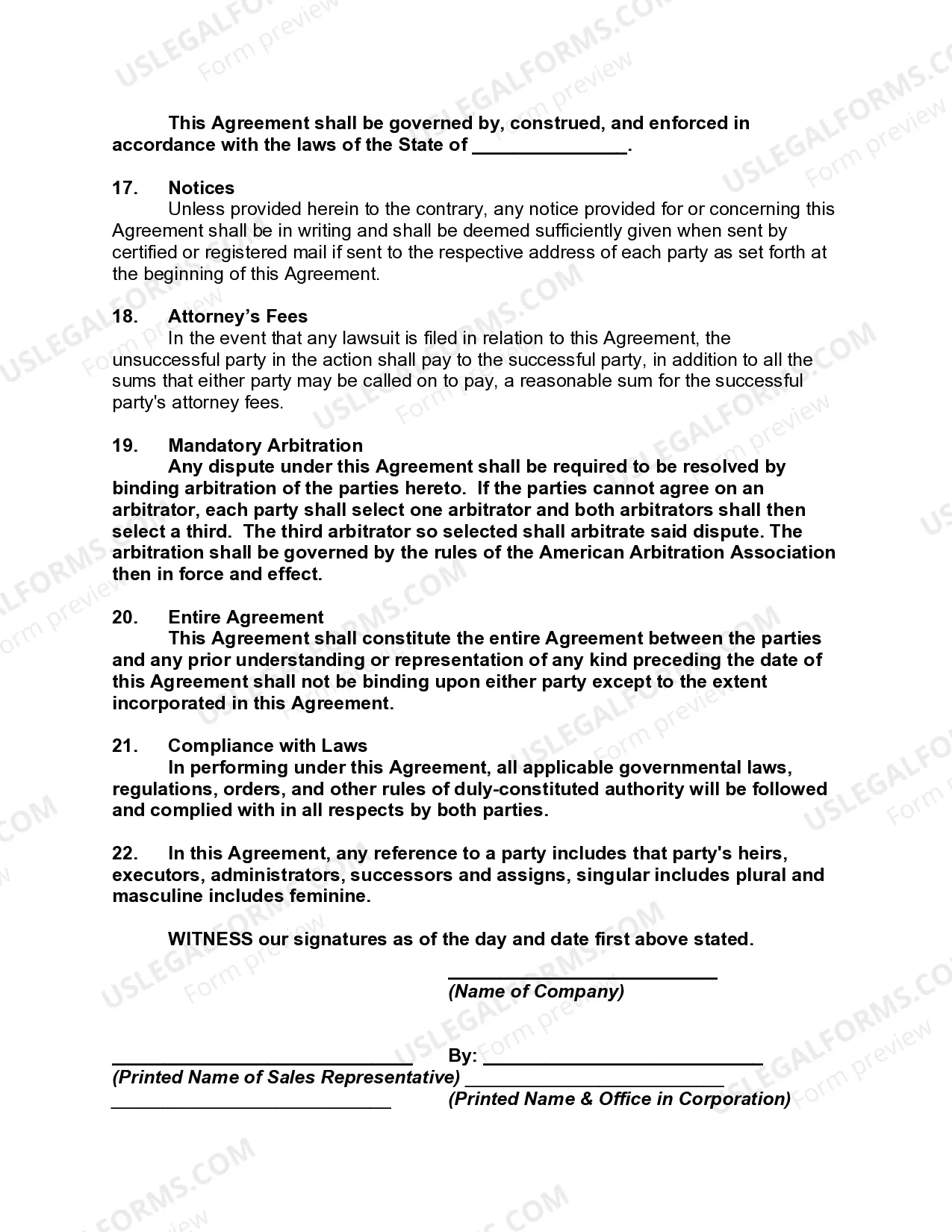 Preview Employment of Sales Representative