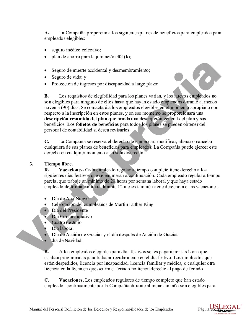 Preview Manual de personal que define los derechos y responsabilidades de los empleados