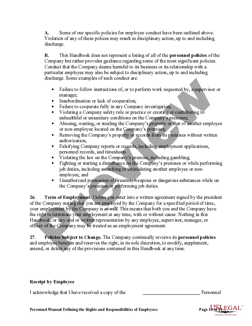 Get Personnel Manual Defining the Rights and Responsibilities of Employees Preview Personnel Manual Defining the Rights and Responsibilities of Employees
