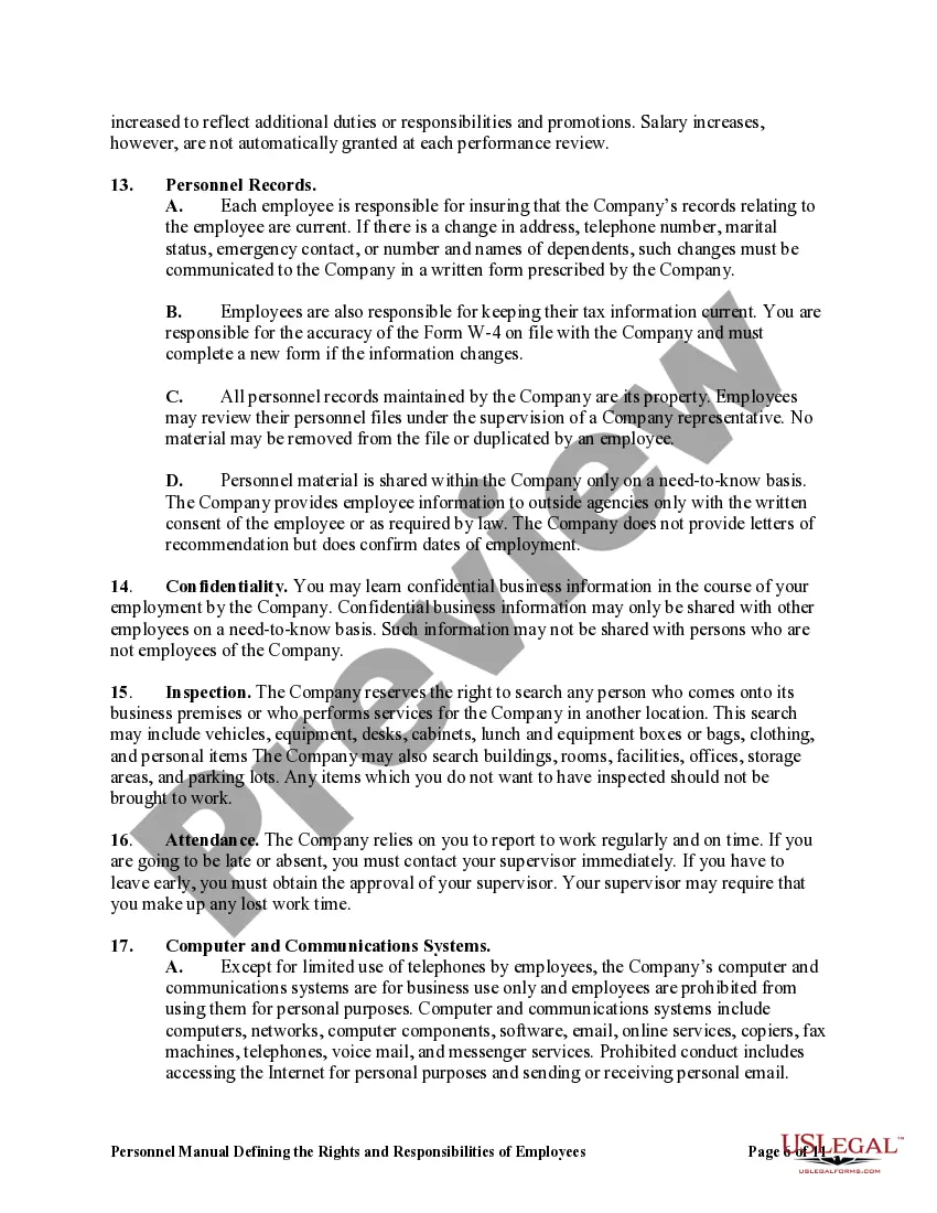 Get Personnel Manual Defining the Rights and Responsibilities of Employees Preview Personnel Manual Defining the Rights and Responsibilities of Employees