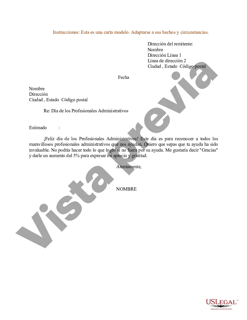 Preview Ejemplo de carta para el día de los profesionales administrativos