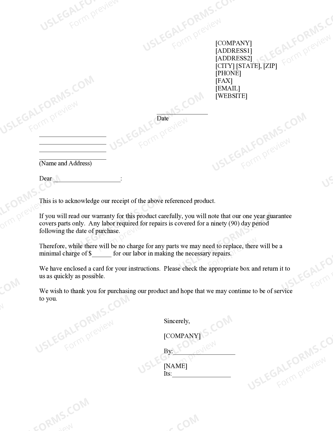 Request for Information on PartsOnly Warranty Repair US Legal Forms