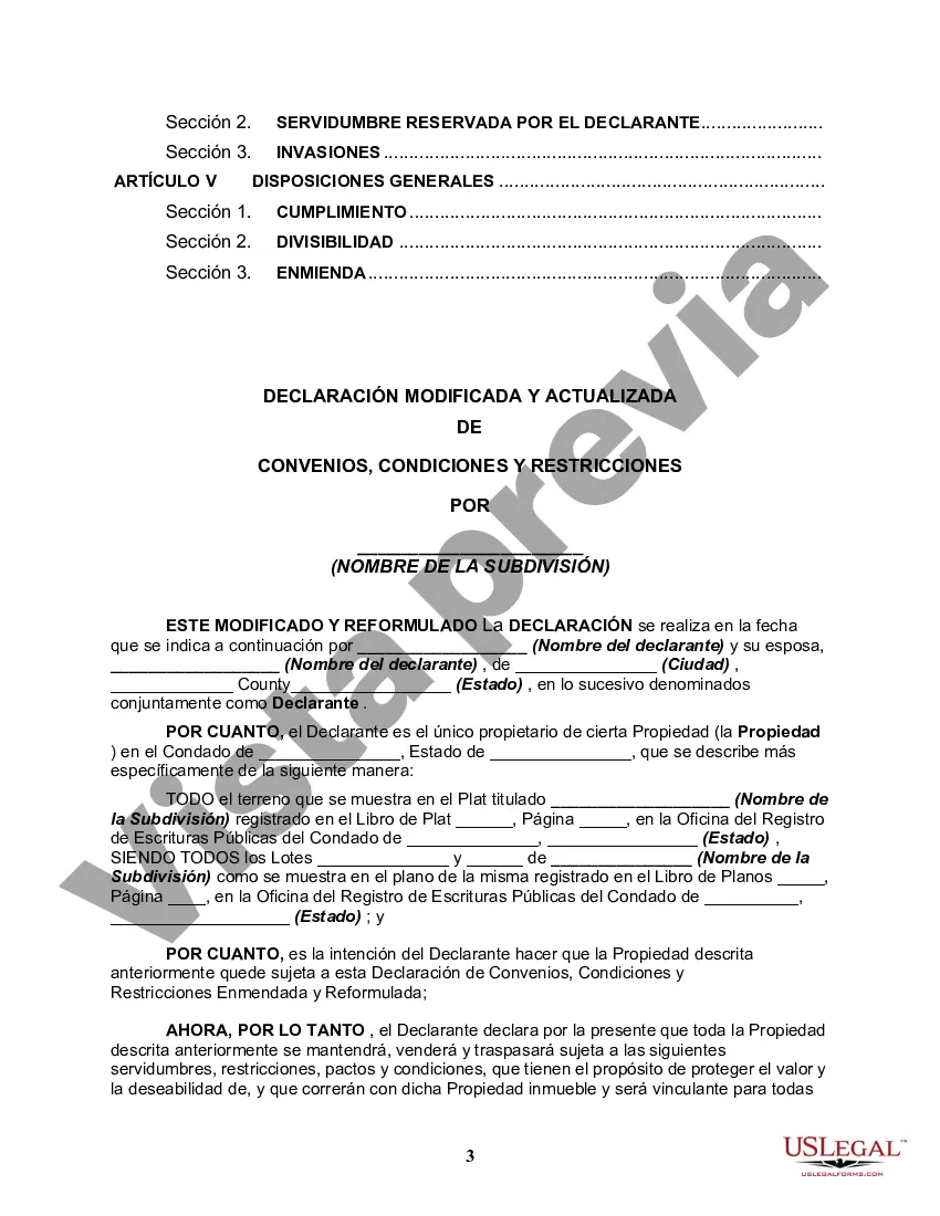 Preview Declaración modificada y reformulada de convenios, condiciones y restricciones para la subdivisión