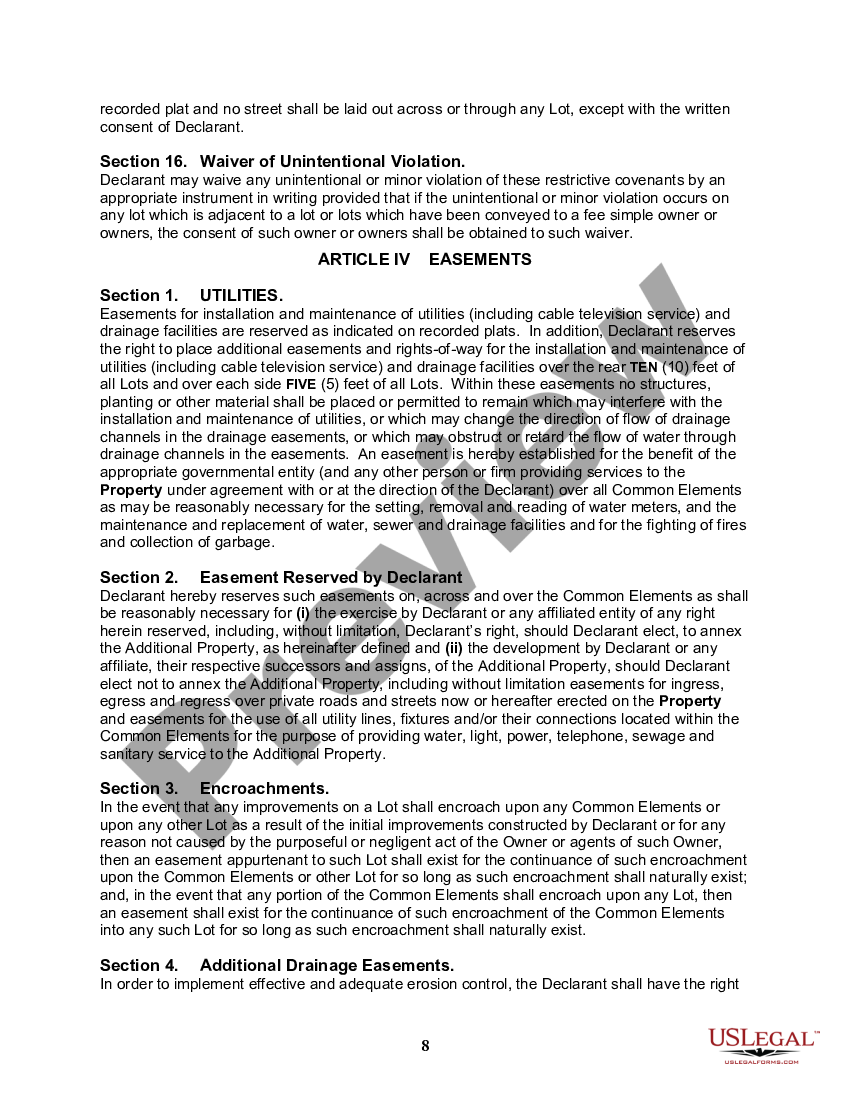 Amended And Restated Declaration Of Covenants Covenants US Legal Forms