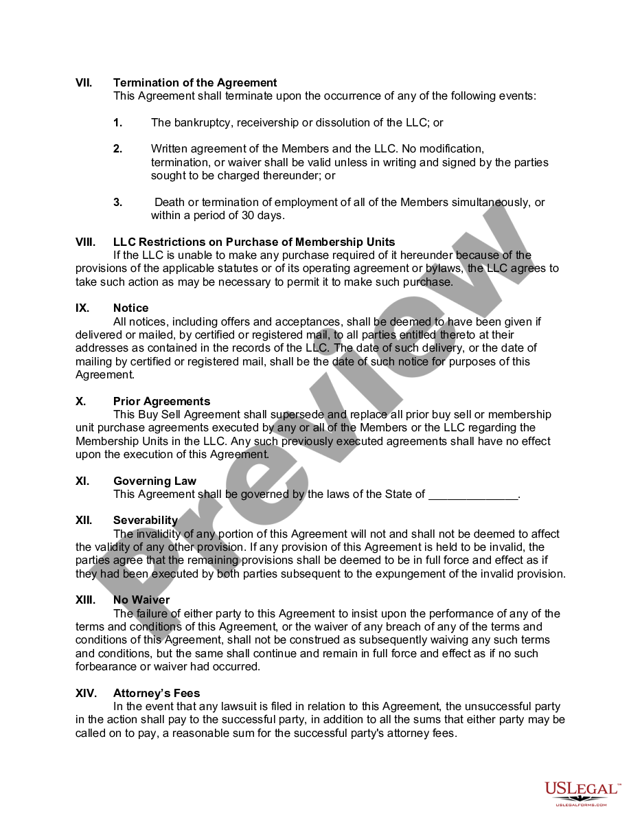 page 5 Buy Sell or Stock Purchase Agreement between Individual Members Covering Membership Units in a Limited Liability Company - LLC - with an Option to Fund the Purchase through Life Insurance preview