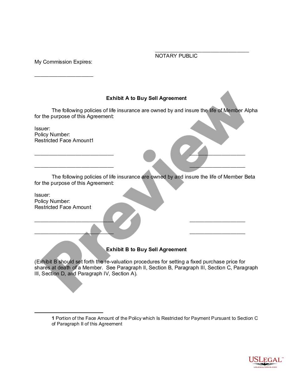 page 8 Buy Sell or Stock Purchase Agreement between Individual Members Covering Membership Units in a Limited Liability Company - LLC - with an Option to Fund the Purchase through Life Insurance preview