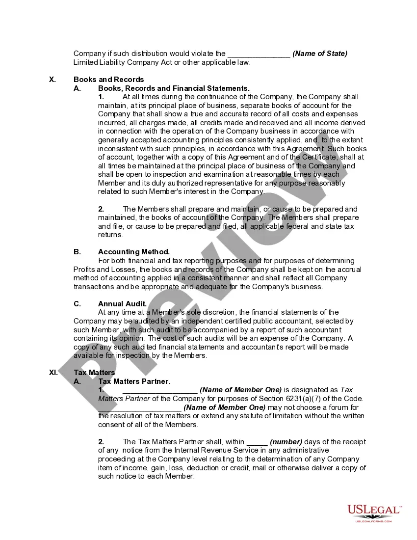 Preview Two Person Member Managed Limited Liability Company Operating Agreement