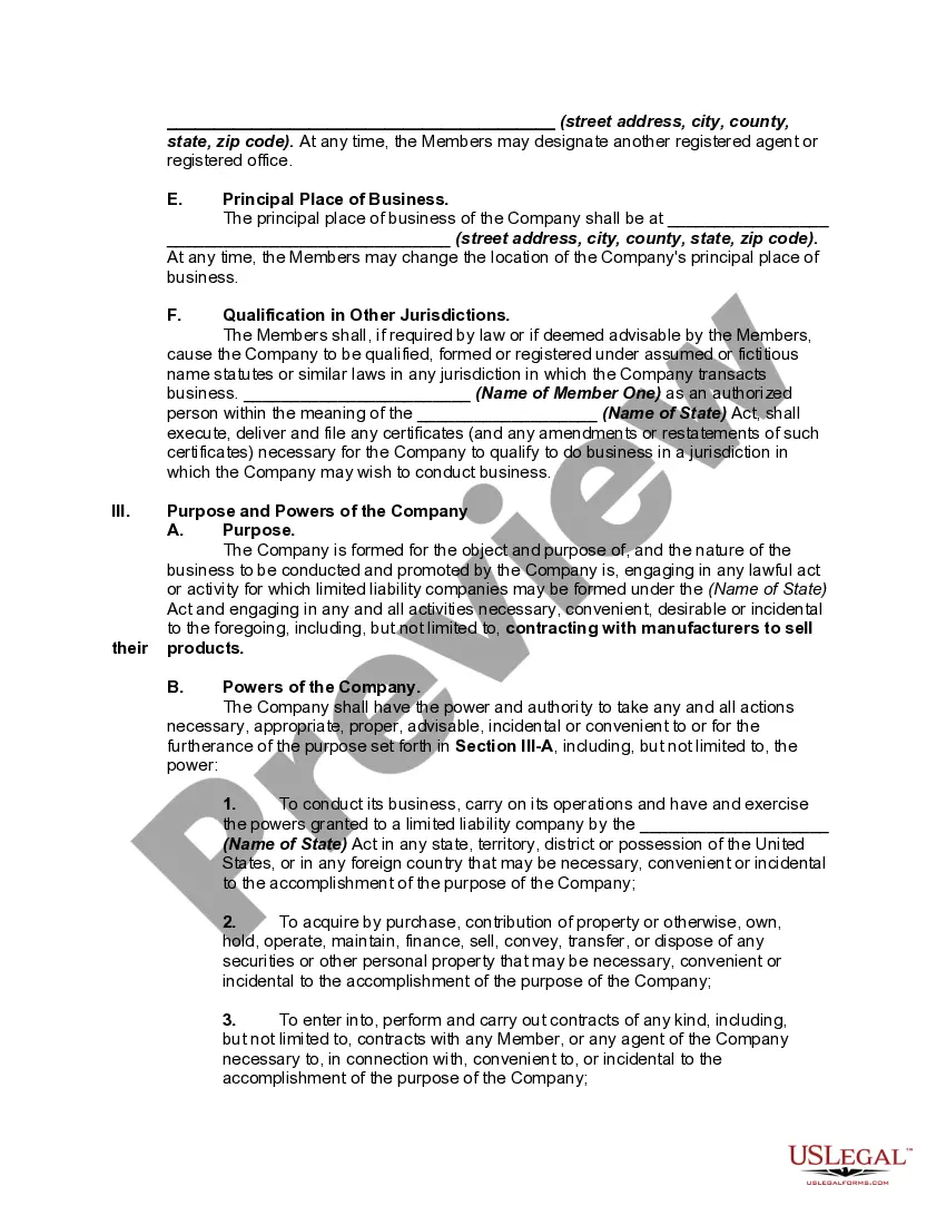 Preview Two Person Member Managed Limited Liability Company Operating Agreement