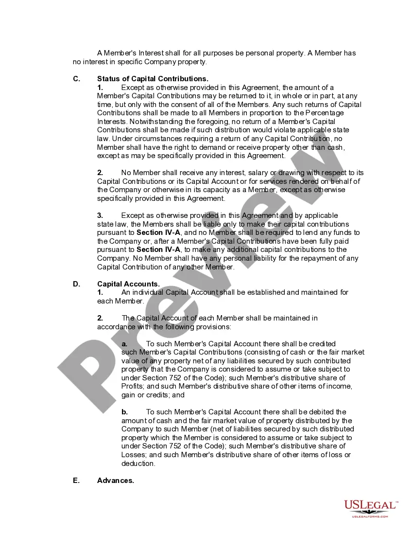 Preview Two Person Member Managed Limited Liability Company Operating Agreement