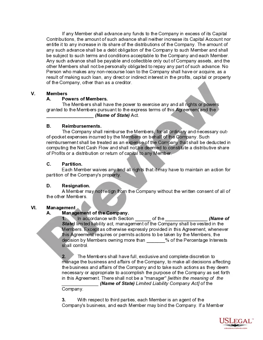 Preview Two Person Member Managed Limited Liability Company Operating Agreement
