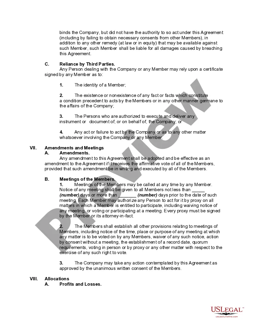 Preview Two Person Member Managed Limited Liability Company Operating Agreement