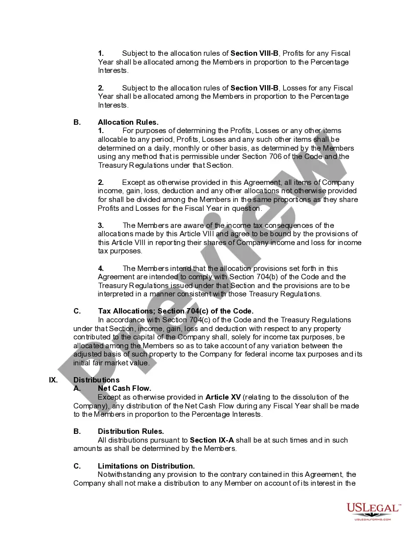 Preview Two Person Member Managed Limited Liability Company Operating Agreement