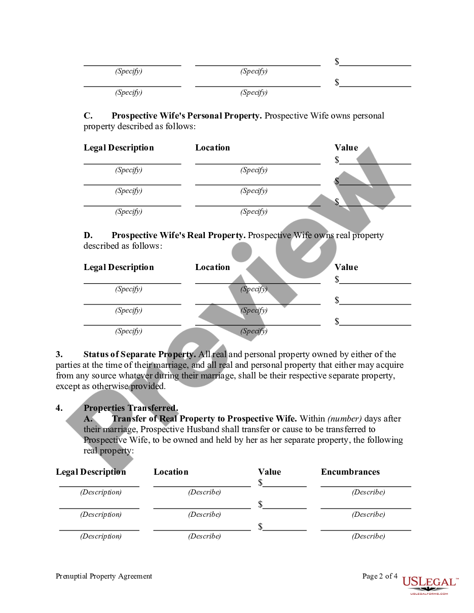 page 1 Prenuptial Property Agreement preview