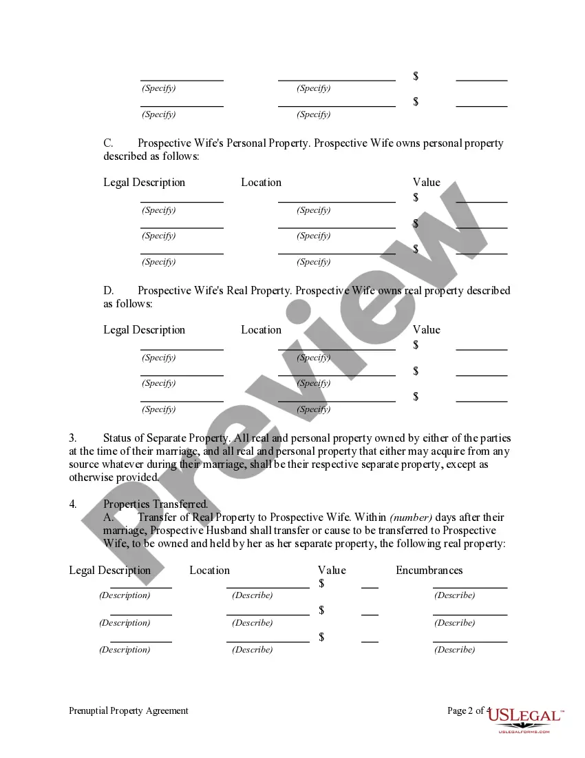 Preview Prenuptial Property Agreement