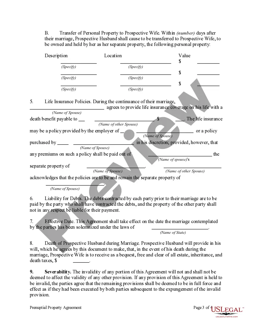 Preview Prenuptial Property Agreement