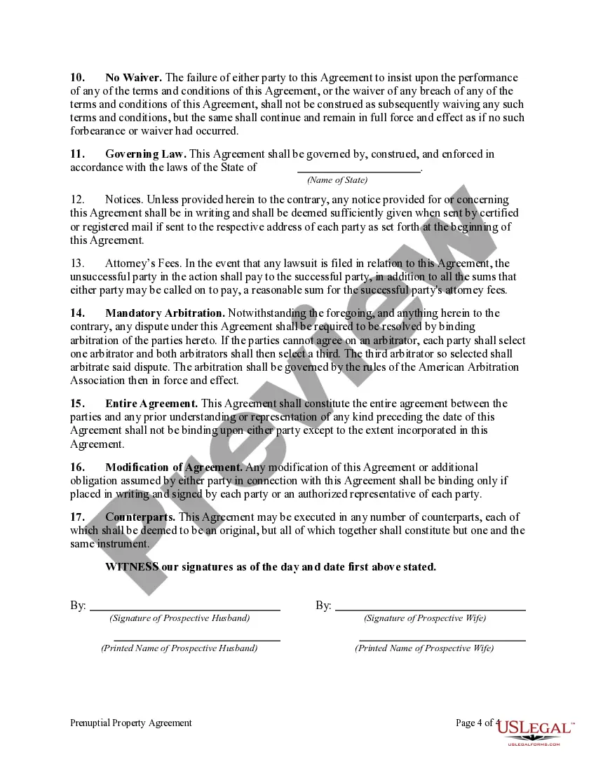Preview Prenuptial Property Agreement