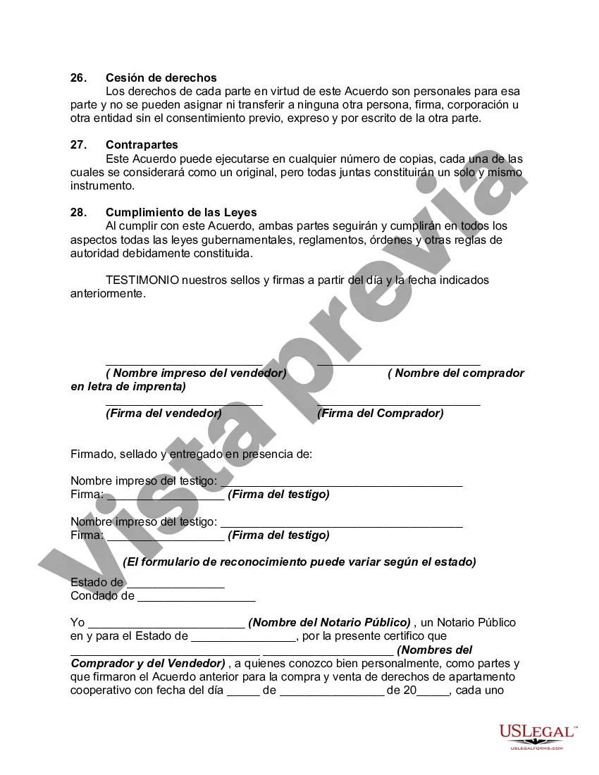 Preview Acuerdo de Compra y Venta de Derechos de Apartamento Cooperativo